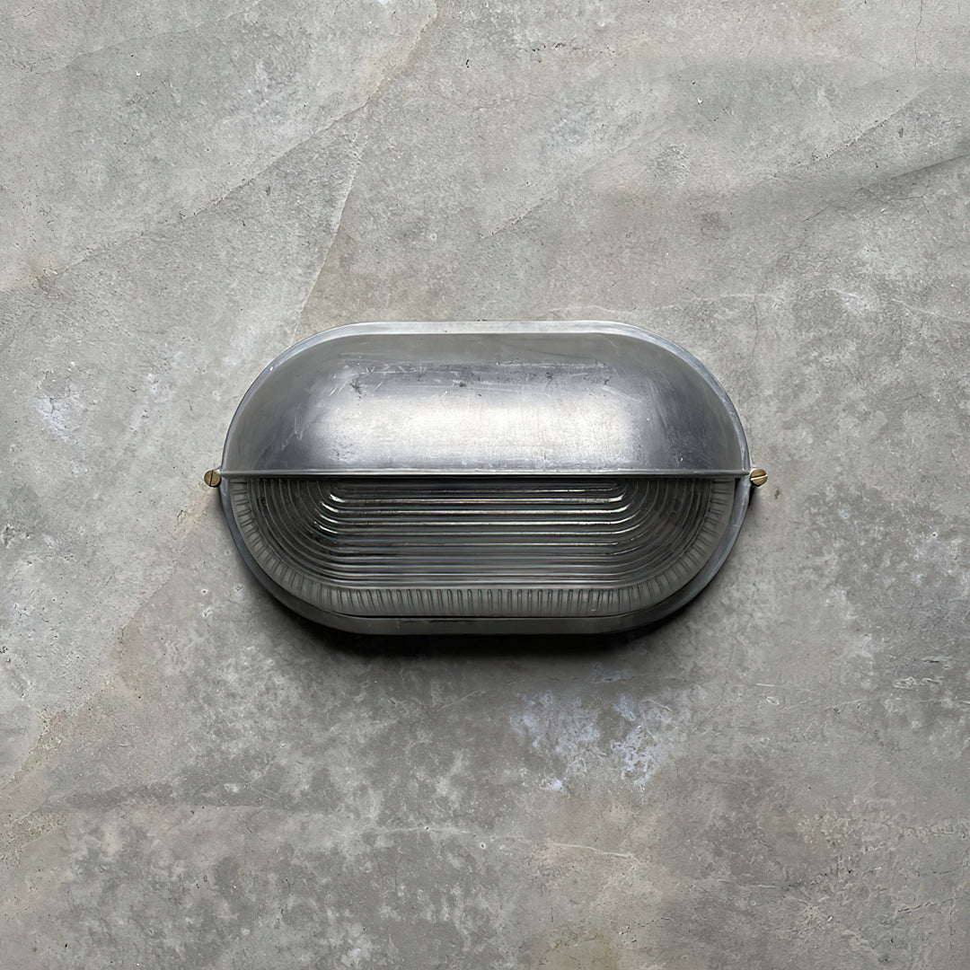 Bulkhead Outdoor Wall Light | Galvanised Silver or Brass, Ribbed Glass