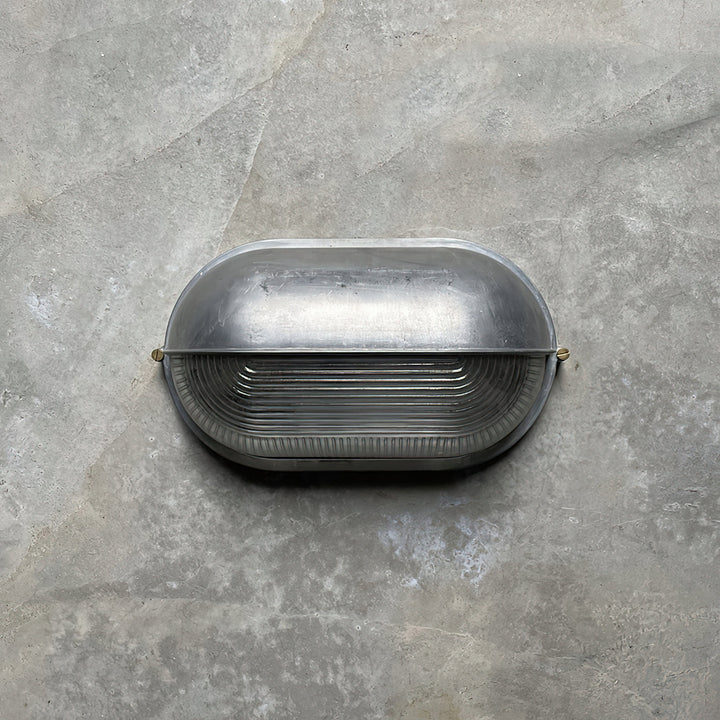 Bulkhead Outdoor Wall Light | Galvanised Silver or Brass, Ribbed Glass