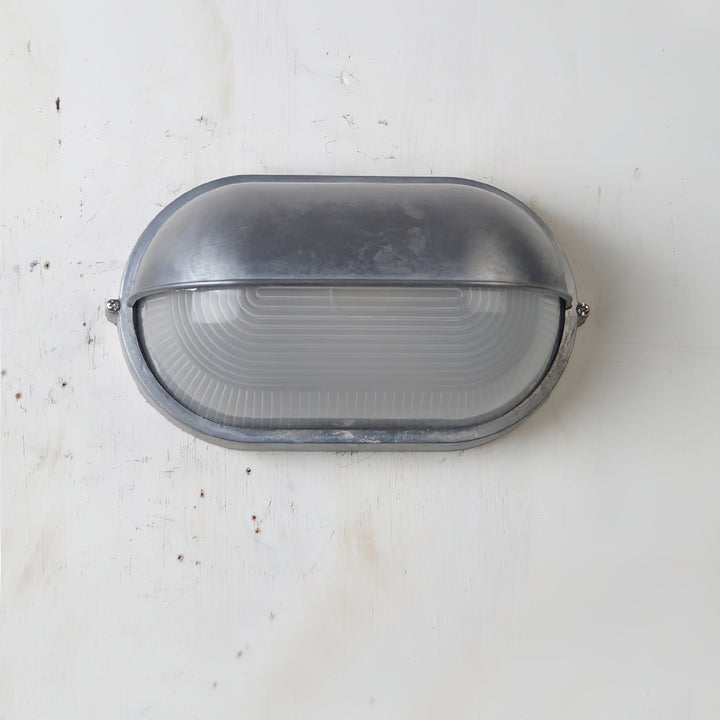 Bulkhead Outdoor Wall Light | Galvanised Silver or Brass, Ribbed Glass