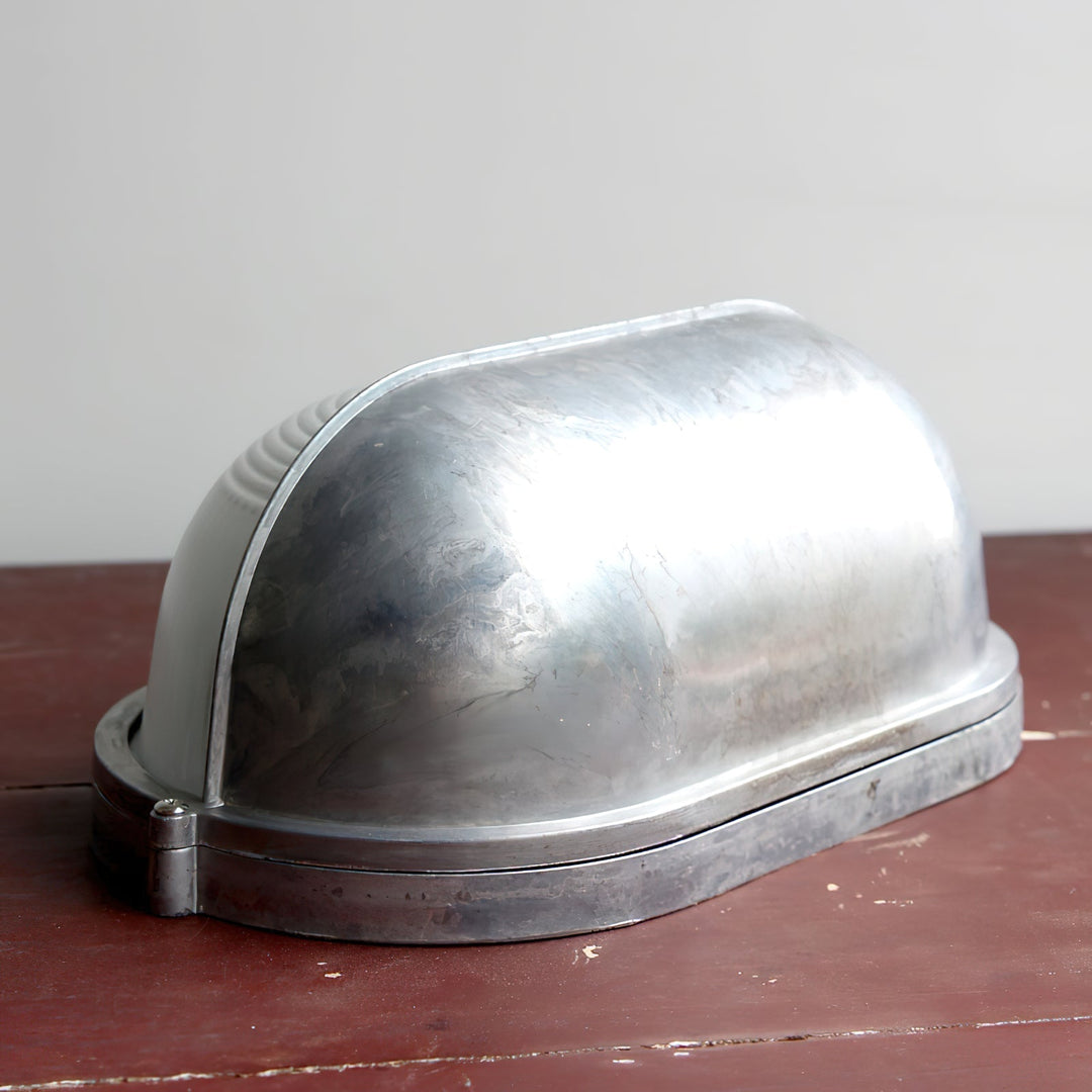 Bulkhead Outdoor Wall Light | Galvanised Silver or Brass, Ribbed Glass