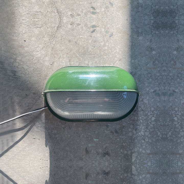 Oval Bulkhead Outdoor Wall Light | Black or Green, Ribbed Glass