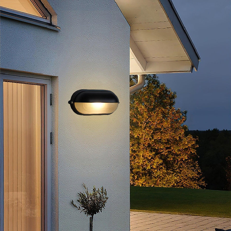 Oval Bulkhead Outdoor Wall Light | Black or Green, Ribbed Glass
