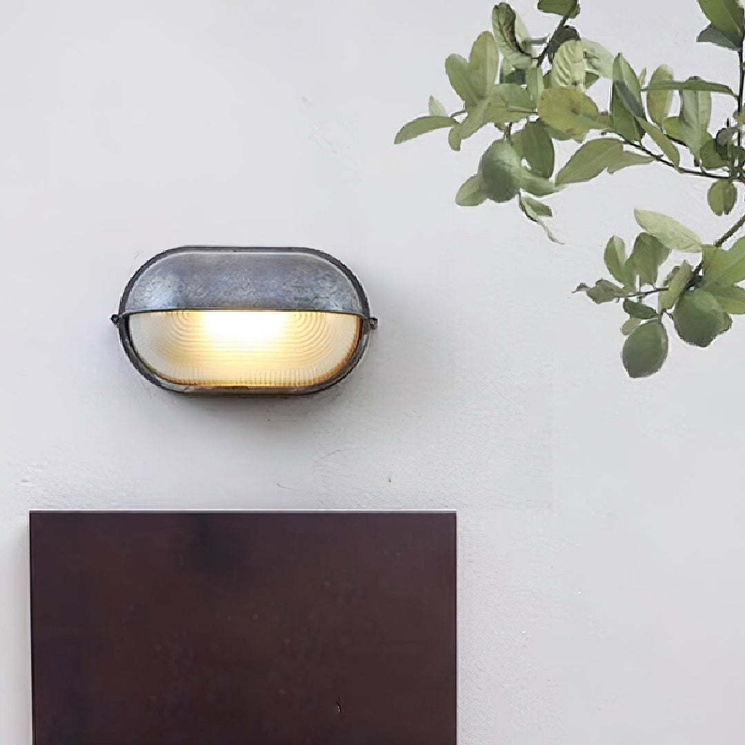 Bulkhead Outdoor Wall Light | Galvanised Silver or Brass, Ribbed Glass