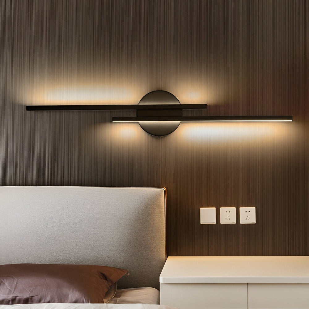 Offset Twin-Bar LED Wall Light | Black or White, 55 cm