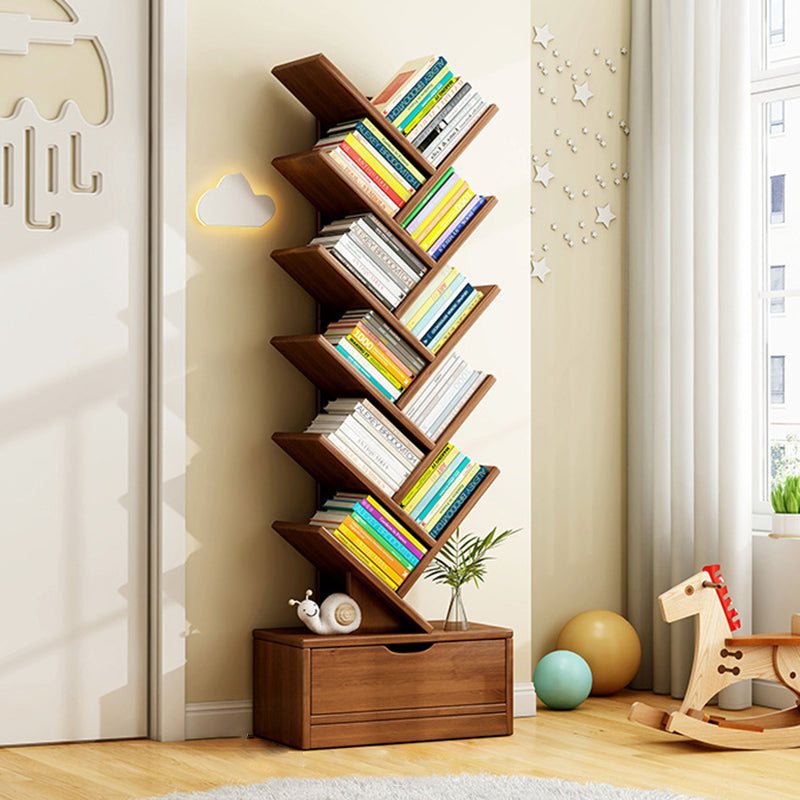 Tree Bookshelf with Drawer | Walnut or Natural, 6 to 12 Tiers