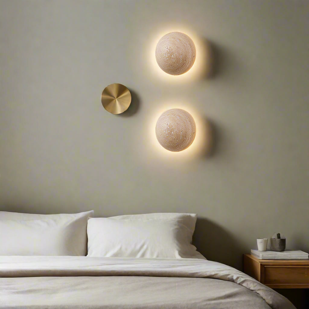 Modern Minimalist Travertine Round Wall Sconce LED 1-Light