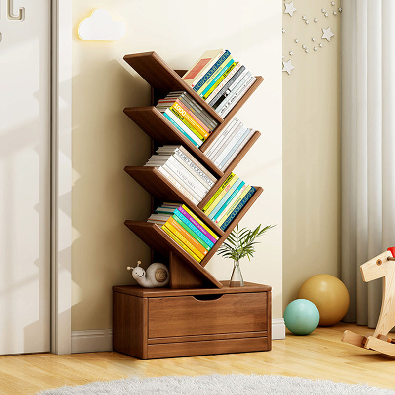 Tree Bookshelf with Drawer | Walnut or Natural, 6 to 12 Tiers