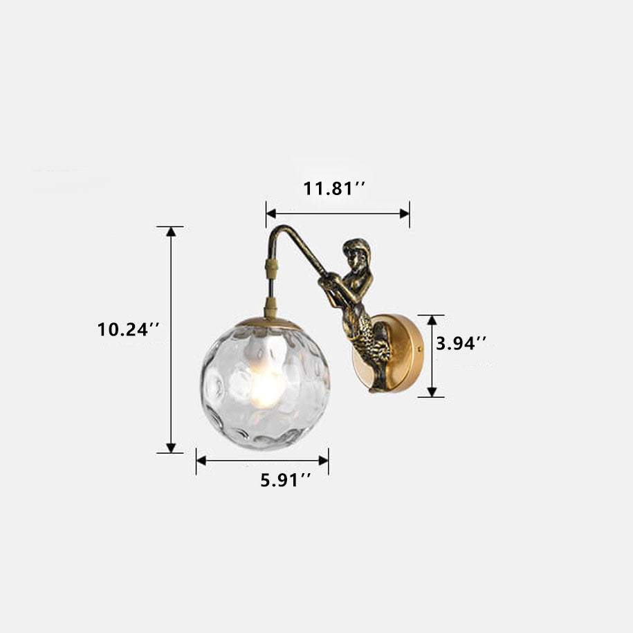 Vintage Rustic Mermaid Orb 1-Light Wall Sconce Lamp