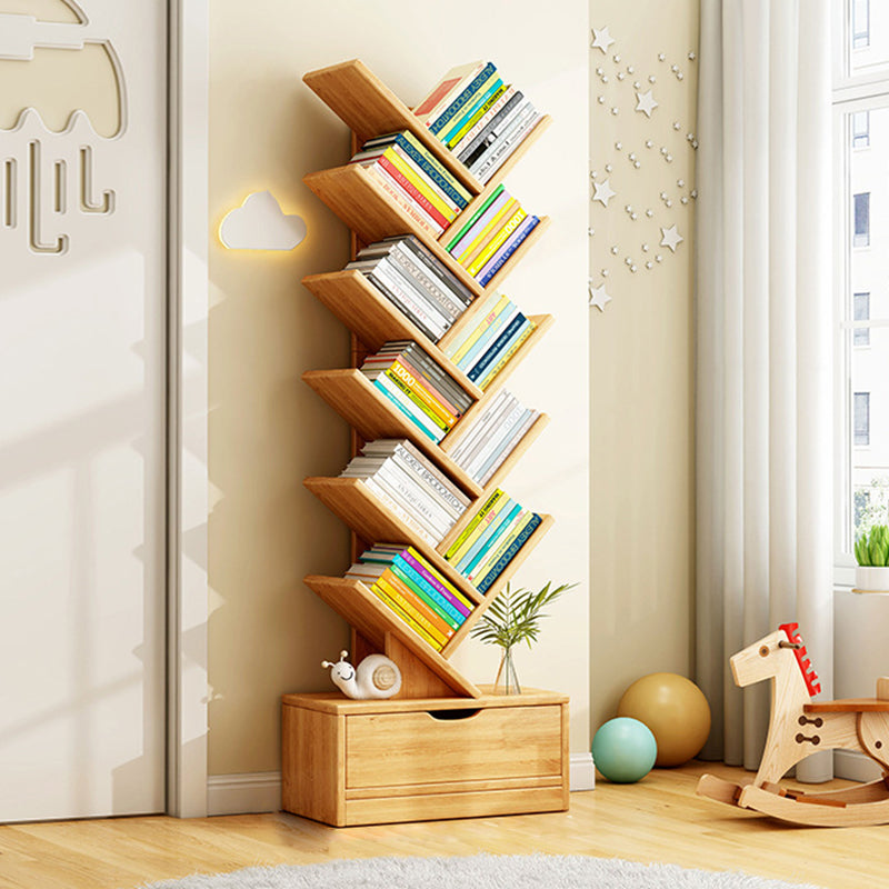 Tree Bookshelf with Drawer | Walnut or Natural, 6 to 12 Tiers