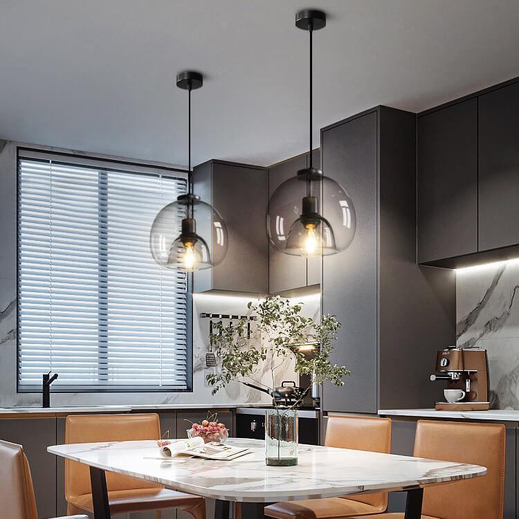 Minimalist Smoke Gray 1-Light Hand-Blown Glass Dome Pendant Light, view 2