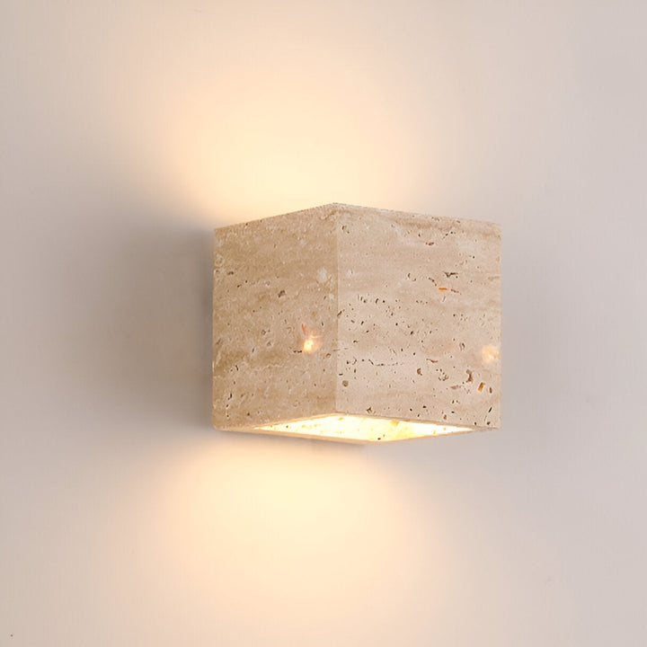 Travertine Cube Outdoor Wall Light | Natural Stone, Up and Down LED