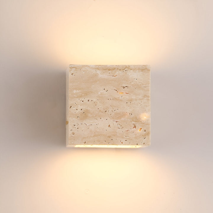 Travertine Cube Outdoor Wall Light | Natural Stone, Up and Down LED