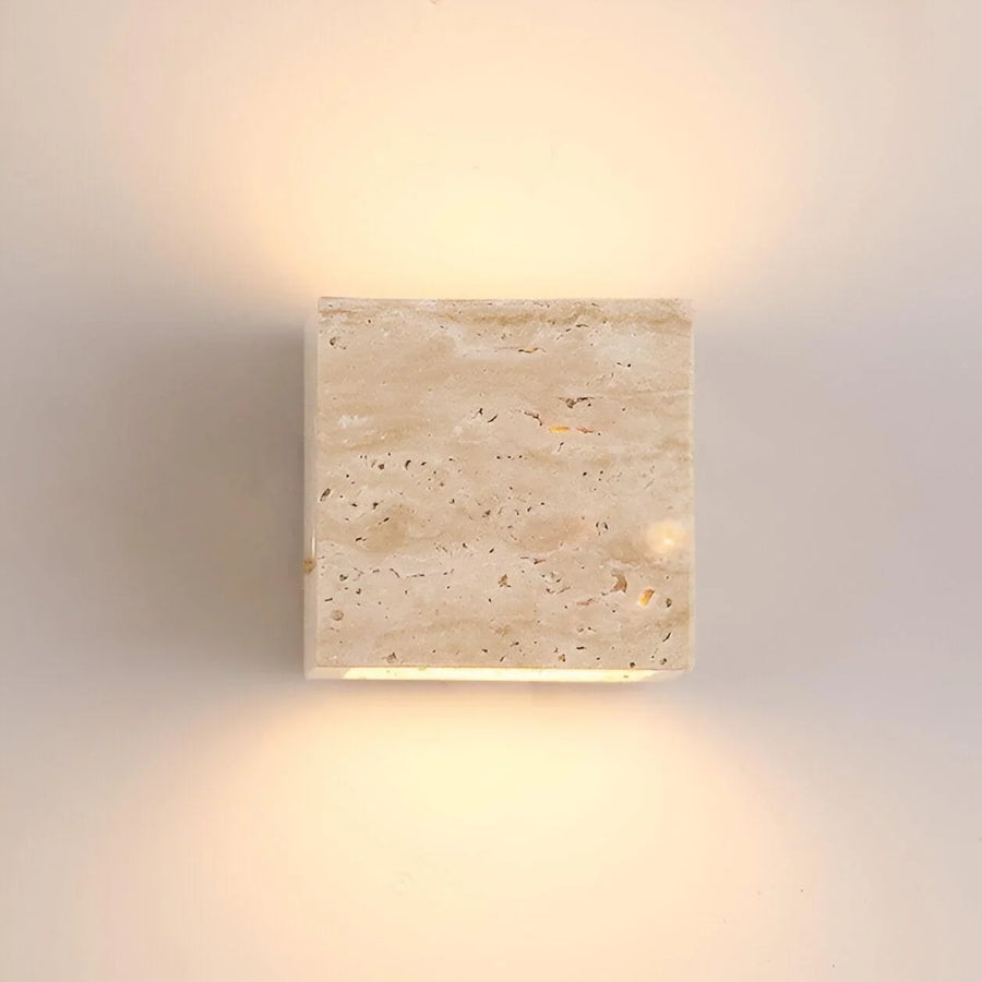 Travertine Cube Outdoor Wall Light | Natural Stone, Up and Down LED