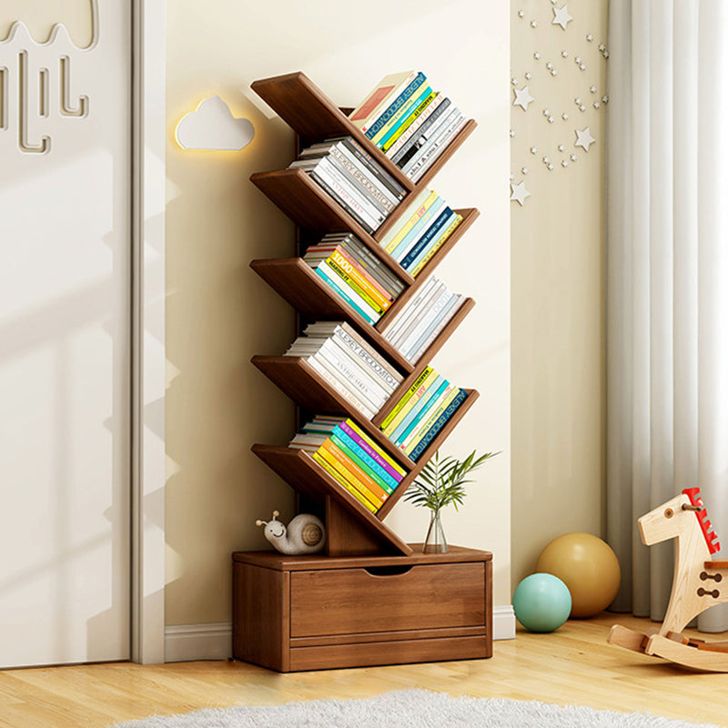 Tree Bookshelf with Drawer | Walnut or Natural, 6 to 12 Tiers