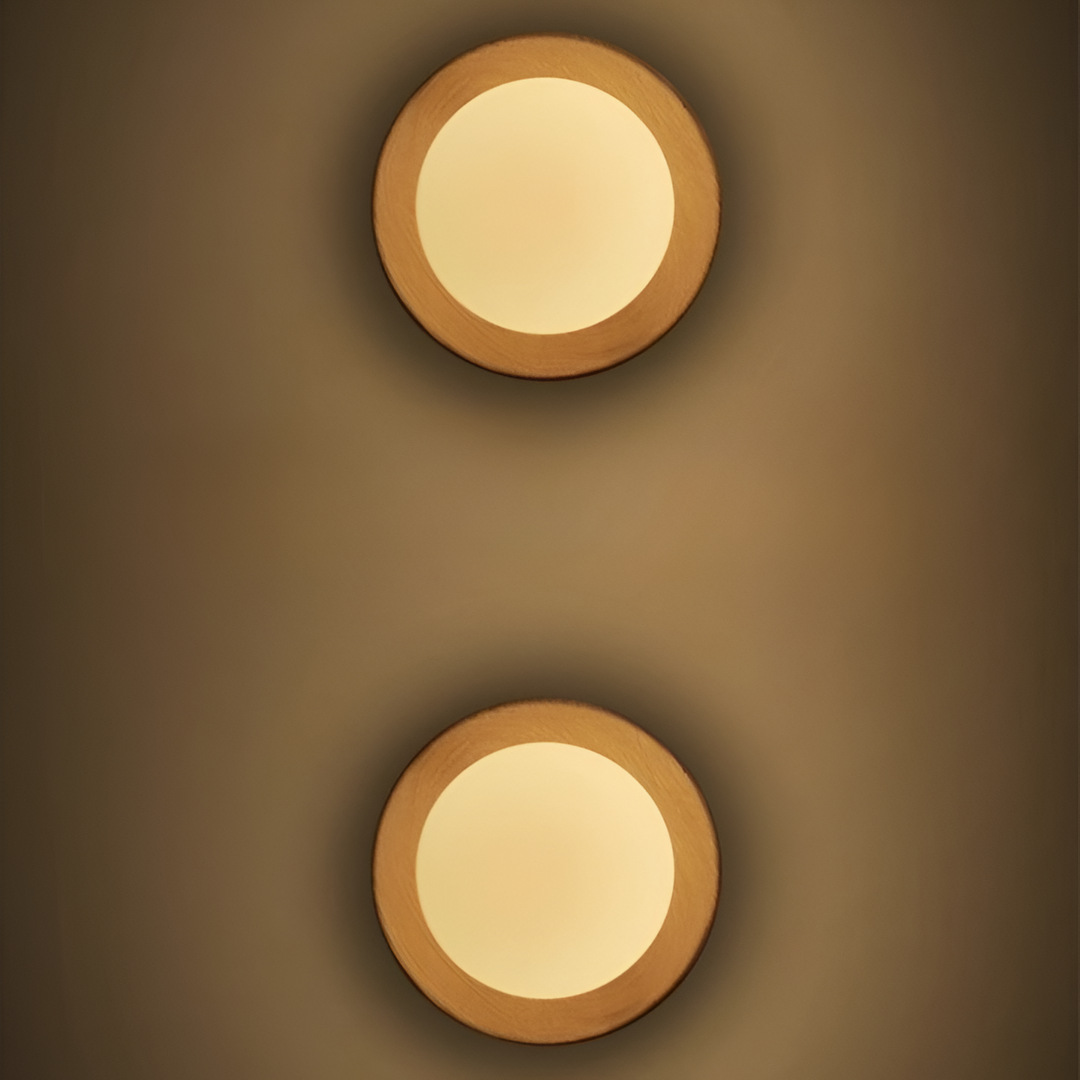 Natural Wood Wall Light with Opal Globe | Walnut or Oak Tone