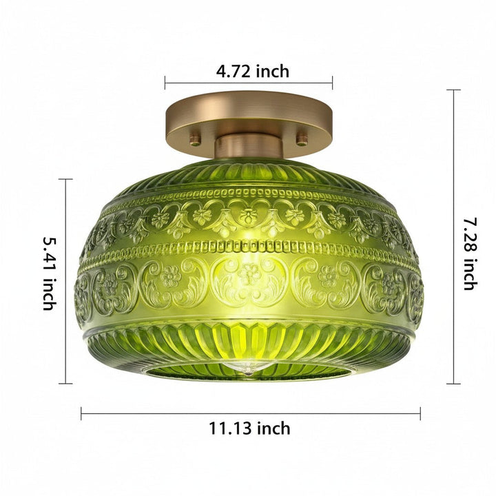 Oliver Carved Glass Oval Vintage Semi Flush Mount Ceiling Light