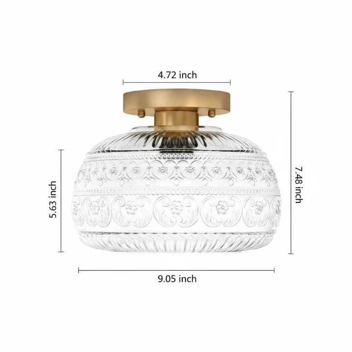 Oliver Carved Glass Oval Vintage Semi Flush Mount Ceiling Light