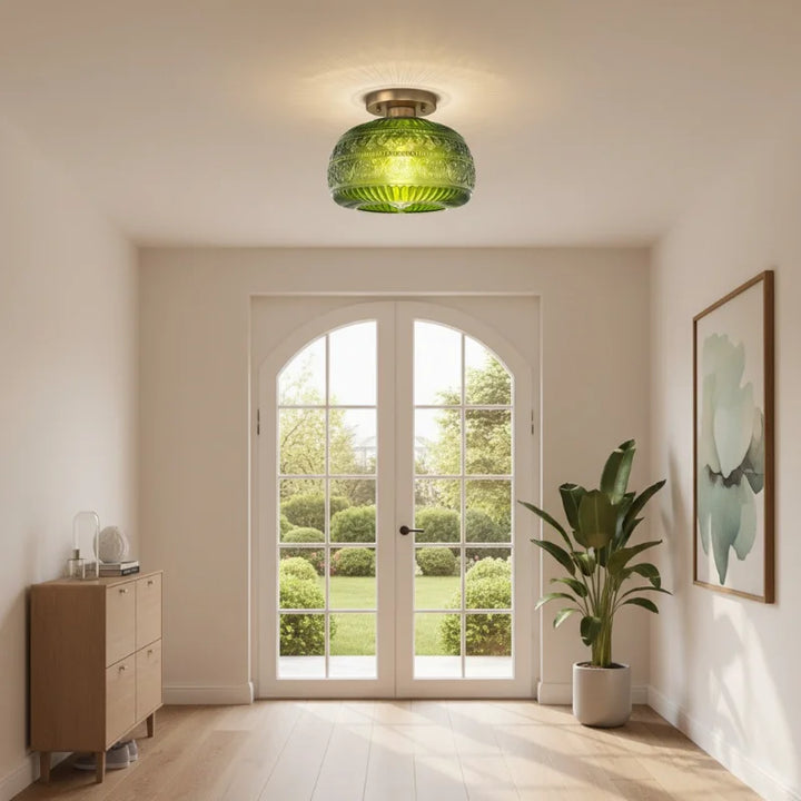 Oliver Carved Glass Oval Vintage Semi Flush Mount Ceiling Light