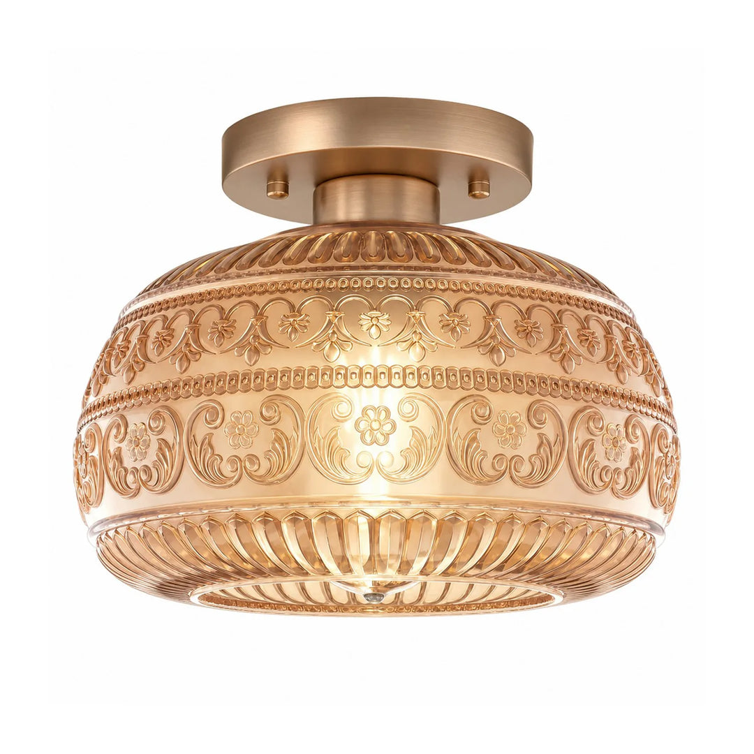 Oliver Carved Glass Oval Vintage Semi Flush Mount Ceiling Light