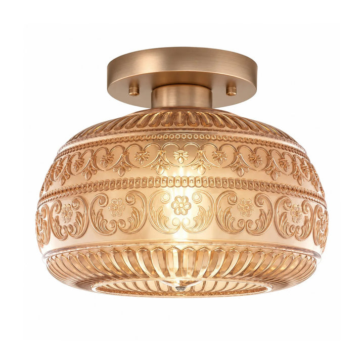 Oliver Carved Glass Oval Vintage Semi Flush Mount Ceiling Light