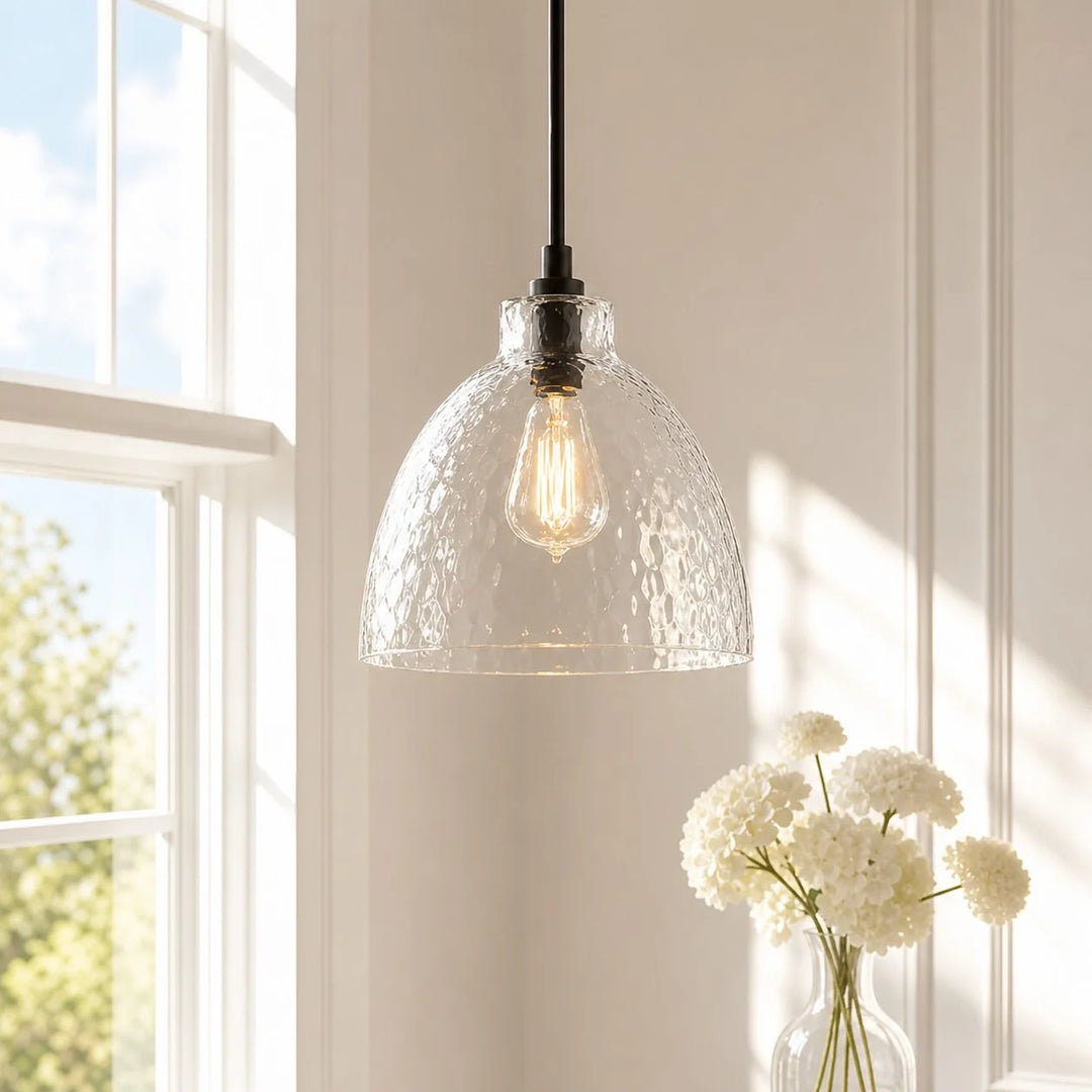 Ondine Farmhouse Hammered Glass Pendant Light
