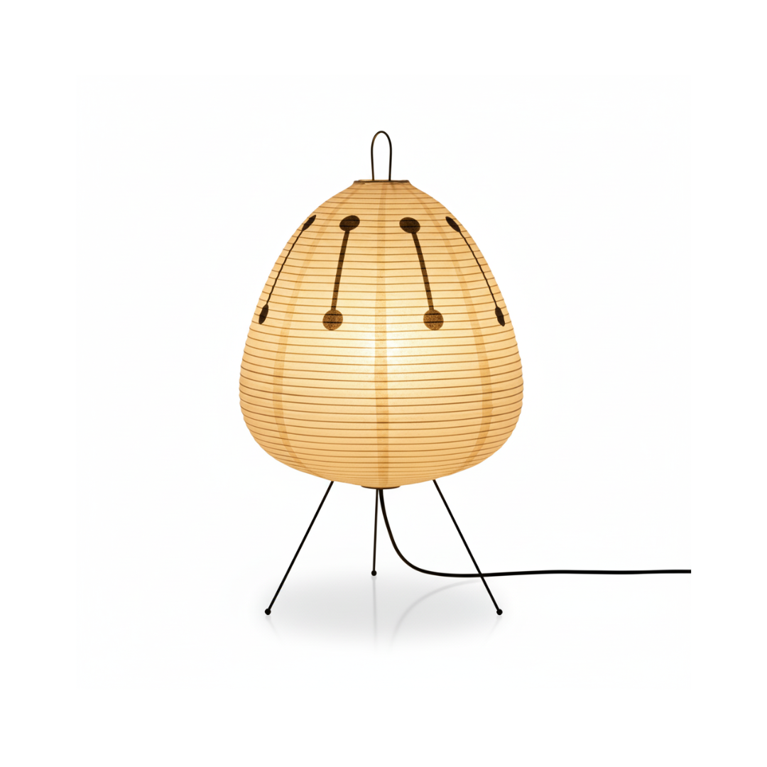 Japanese Rice Paper Lantern Tripod Floor Lamp With Black Metal Legs
