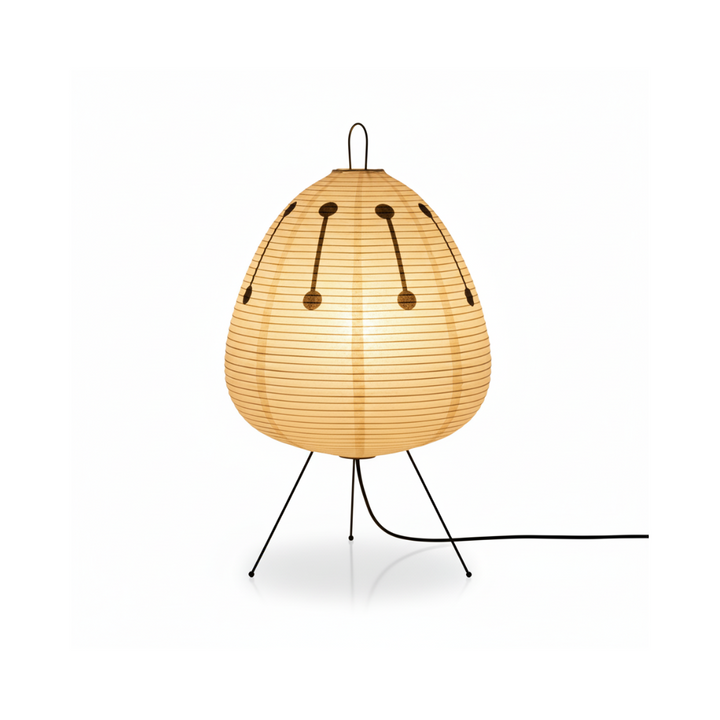 Japanese Rice Paper Lantern Tripod Floor Lamp With Black Metal Legs