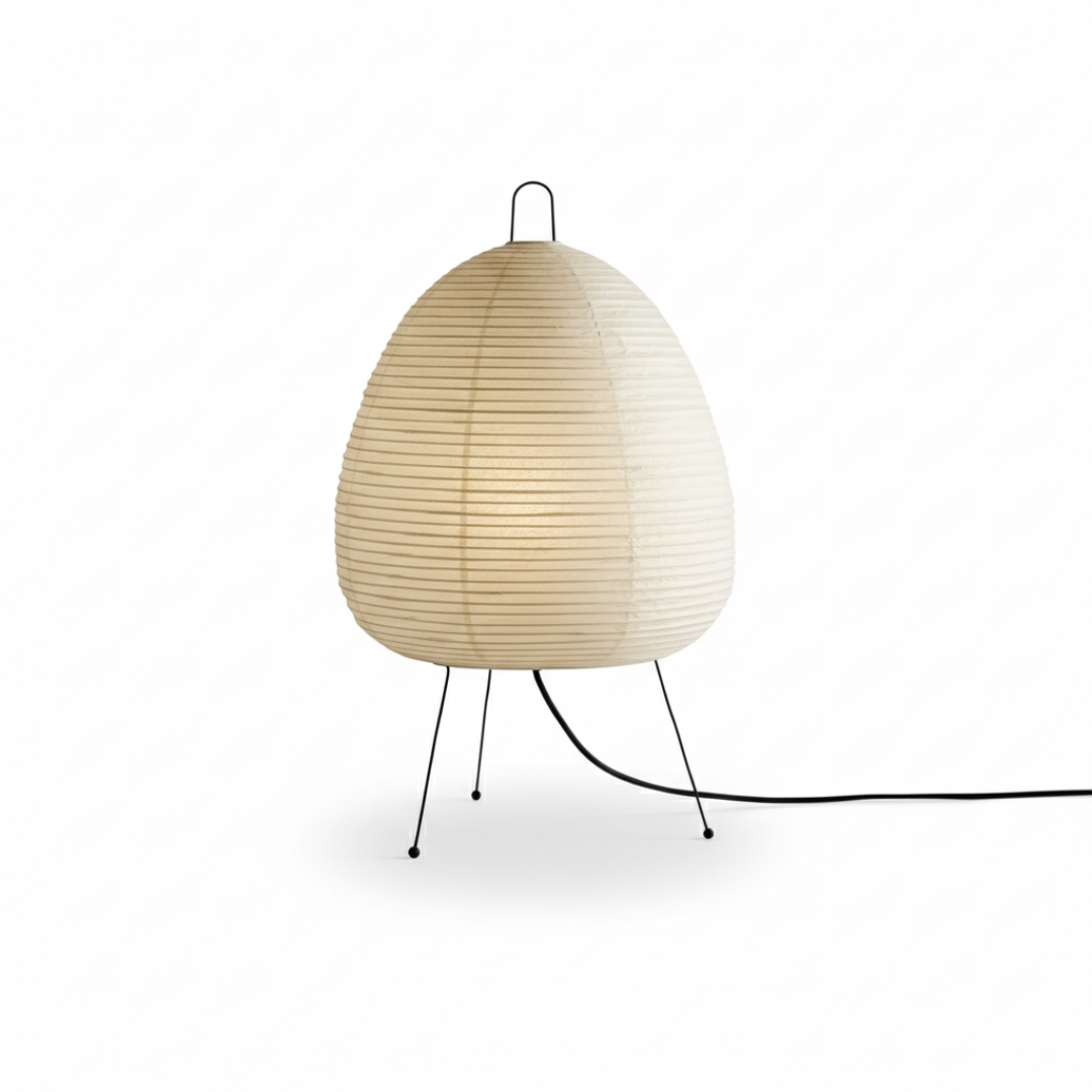 Japanese Rice Paper Lantern Tripod Floor Lamp With Black Metal Legs