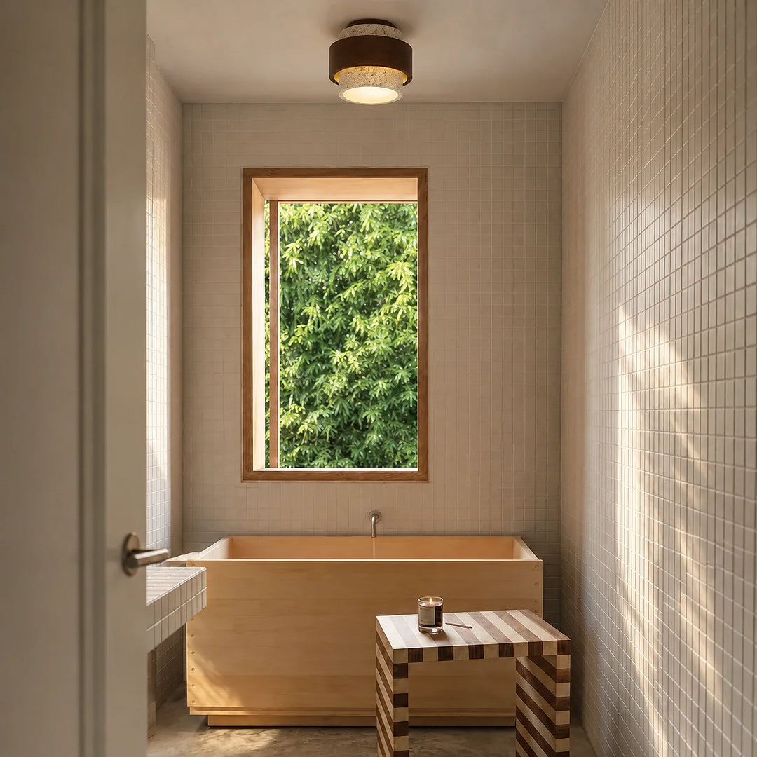 Owen Wabi-Sabi Travertine Cylindrical Ceiling Light