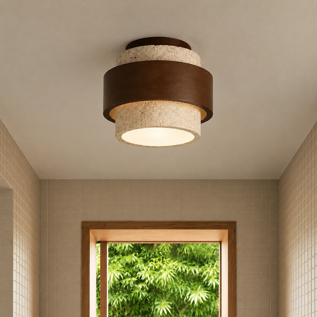 Owen Wabi-Sabi Travertine Cylindrical Ceiling Light