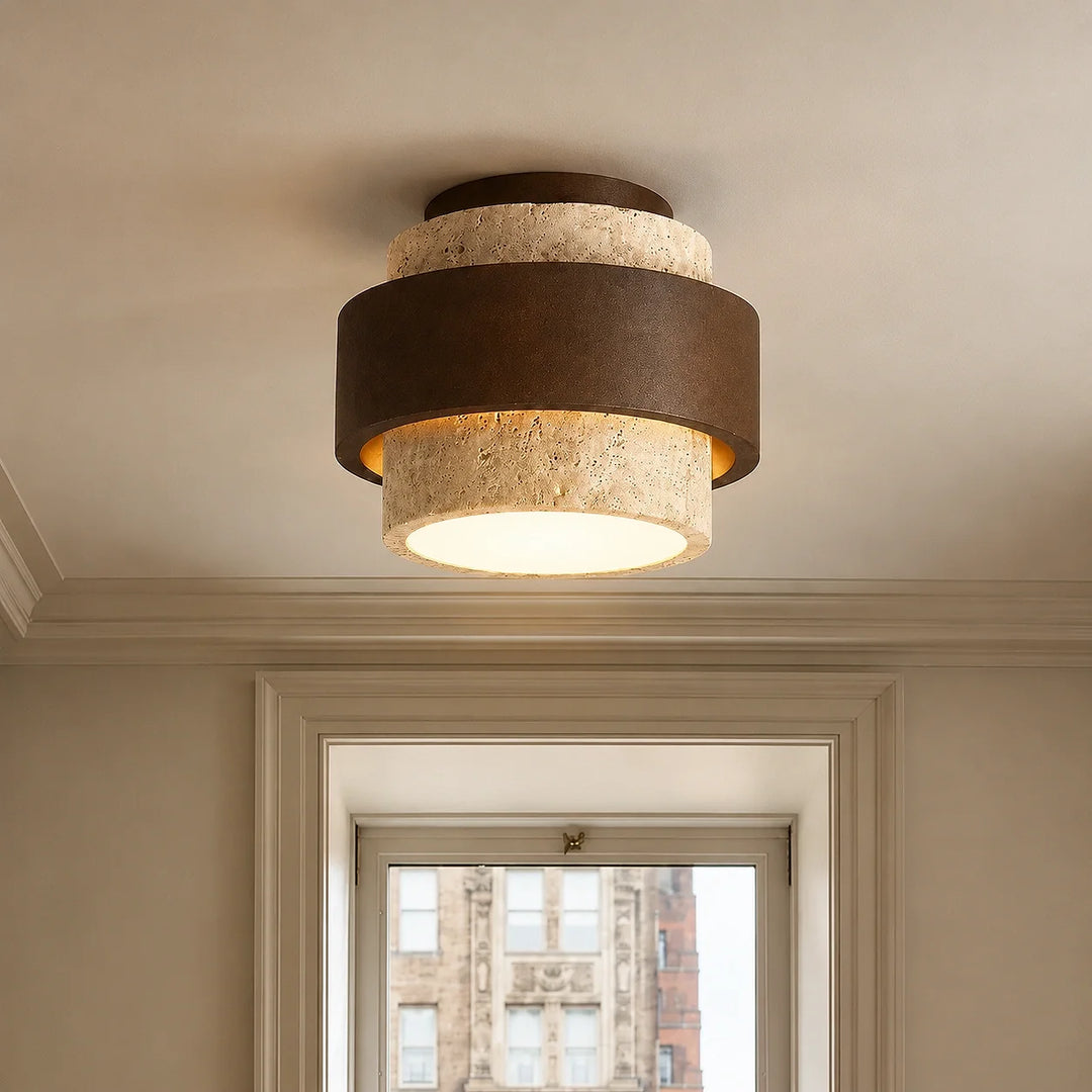 Owen Wabi-Sabi Travertine Cylindrical Ceiling Light
