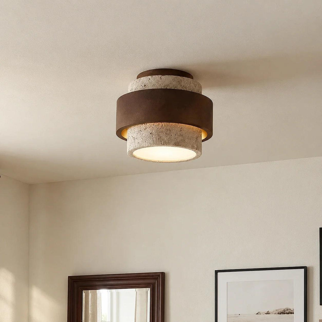 Owen Wabi-Sabi Travertine Cylindrical Ceiling Light