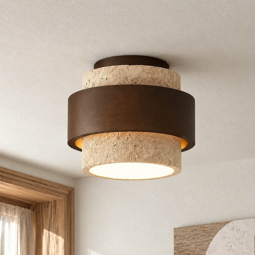 Owen Wabi-Sabi Travertine Cylindrical Ceiling Light
