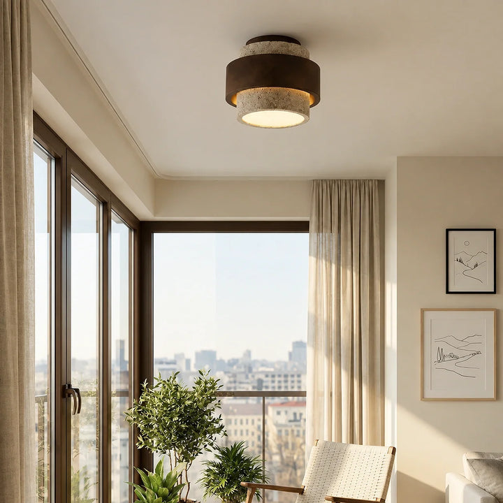 Owen Wabi-Sabi Travertine Cylindrical Ceiling Light