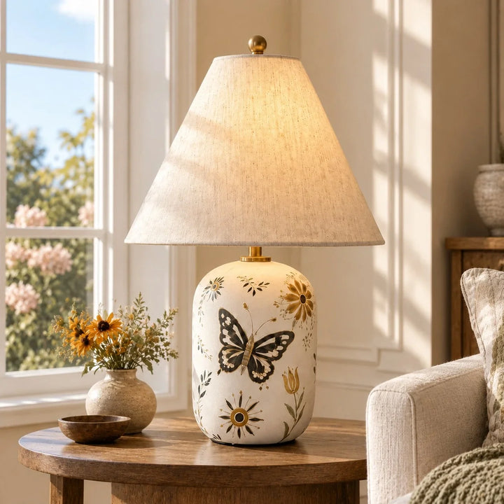 Plabo Retro Ceramic Linen Tapered Table Lamp