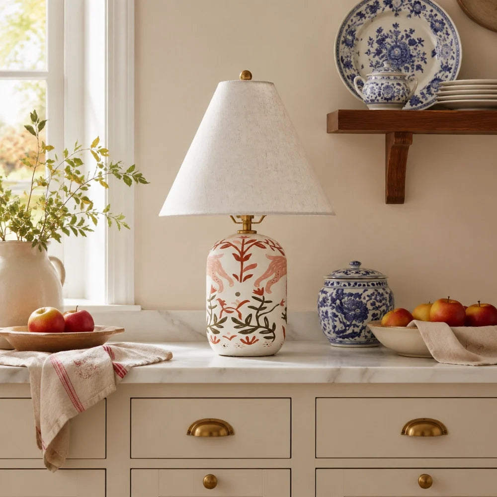 Plabo Retro Ceramic Linen Tapered Table Lamp