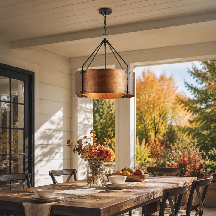 Rustic Bronze Industrial Drum Shade Pendant Light