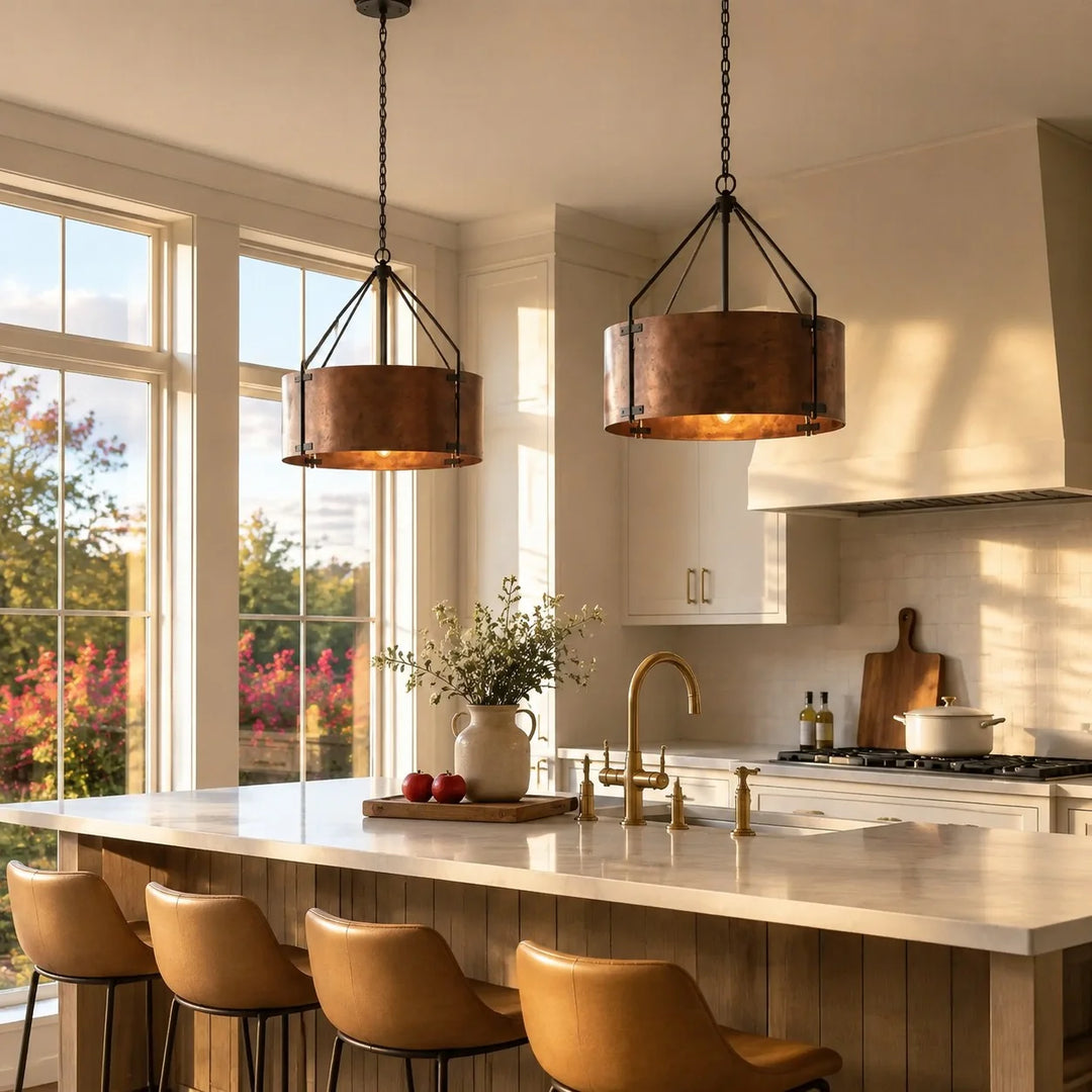 Rustic Bronze Industrial Drum Shade Pendant Light