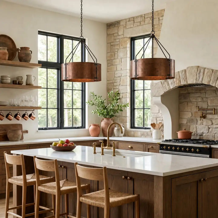 Rustic Bronze Industrial Drum Shade Pendant Light