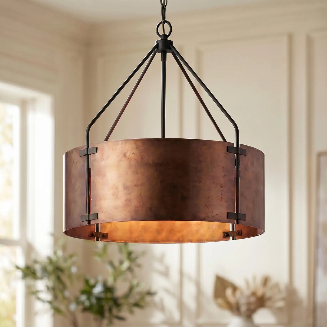 Rustic Bronze Industrial Drum Shade Pendant Light
