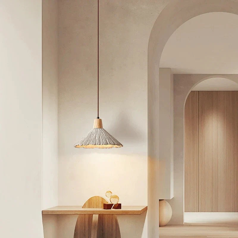 Wabi-Sabi Cement Pendant Light | Wood Top, Four Shapes