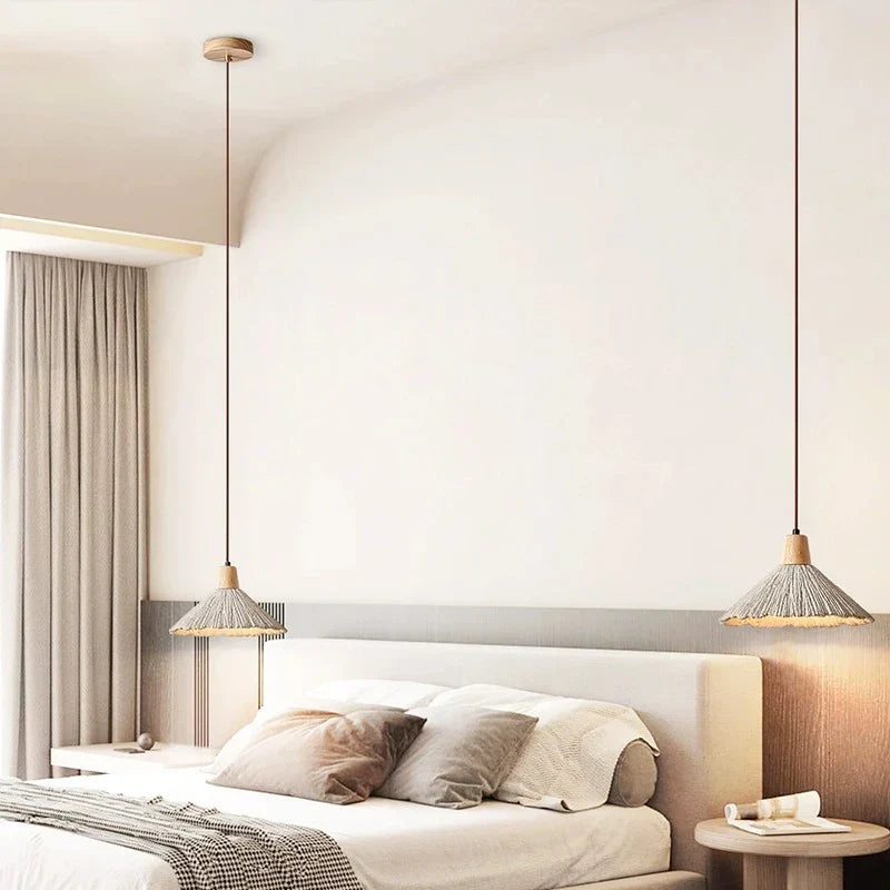 Wabi-Sabi Cement Pendant Light | Wood Top, Four Shapes