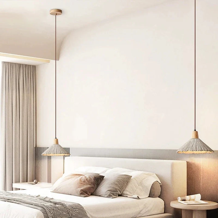 Wabi-Sabi Cement Pendant Light | Wood Top, Four Shapes