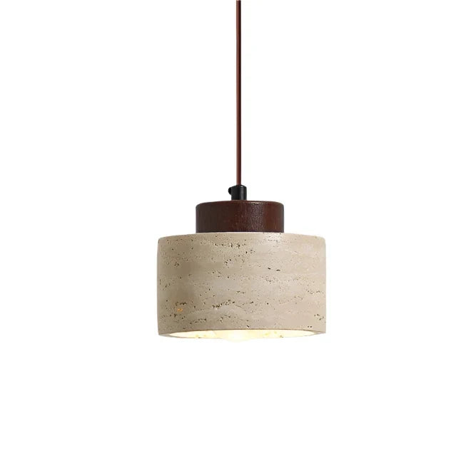 Nordic Travertine Pendant Light With Natural Stone Shade in Walnut