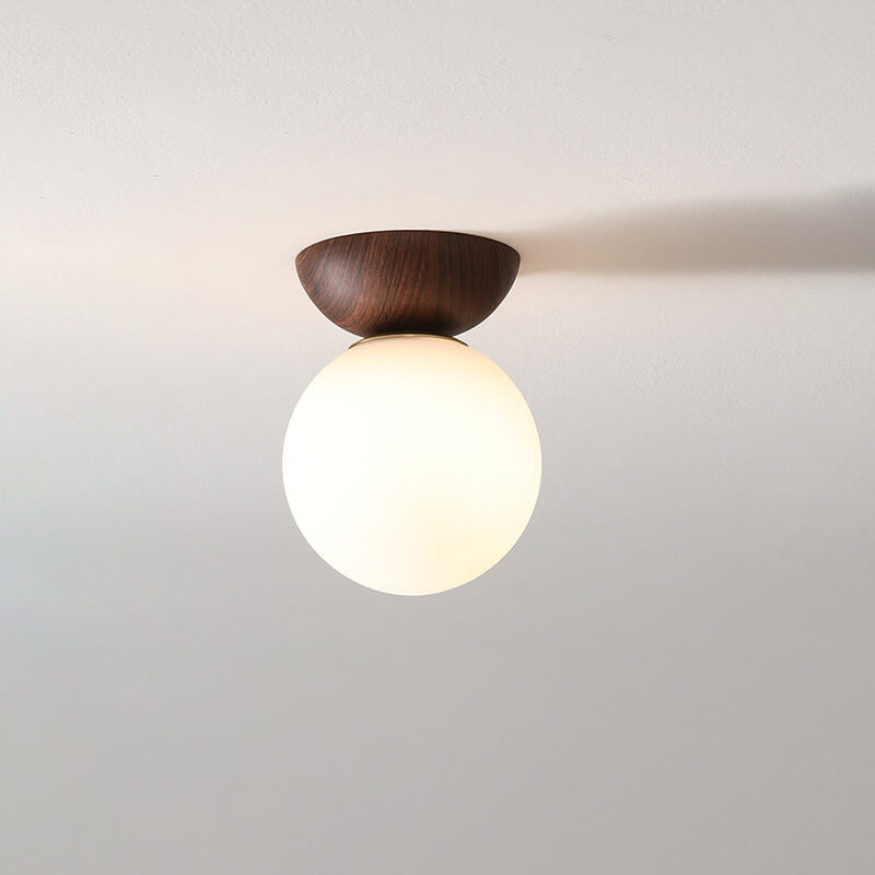 Nordic Wood Glass Globe 1-Light Ceiling Light