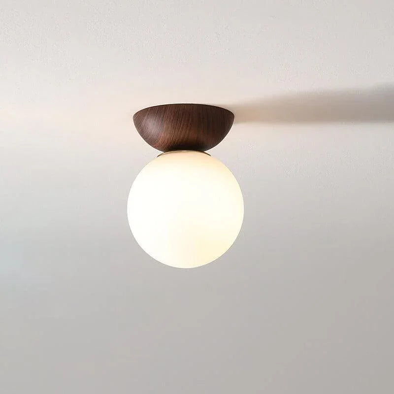 Nordic Wood Glass Globe 1-Light Ceiling Light