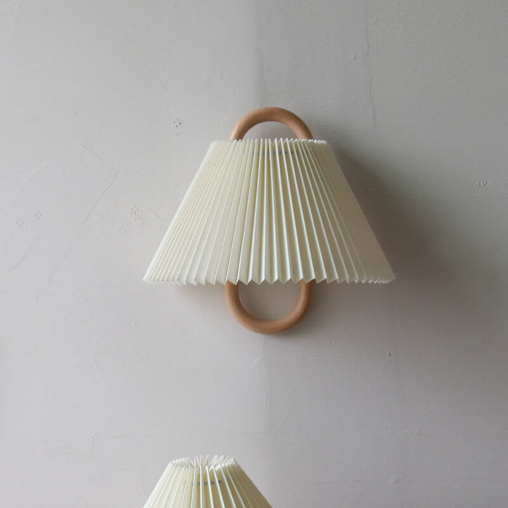 Modern Original Solid Wood Pleated Semi-Circle 1-Light Wall Sconce Lamp