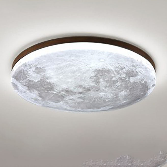 Modern Minimalist Moon Round Hardware PVC Acrylic LED Flush Mount Ceiling Light For Living Room