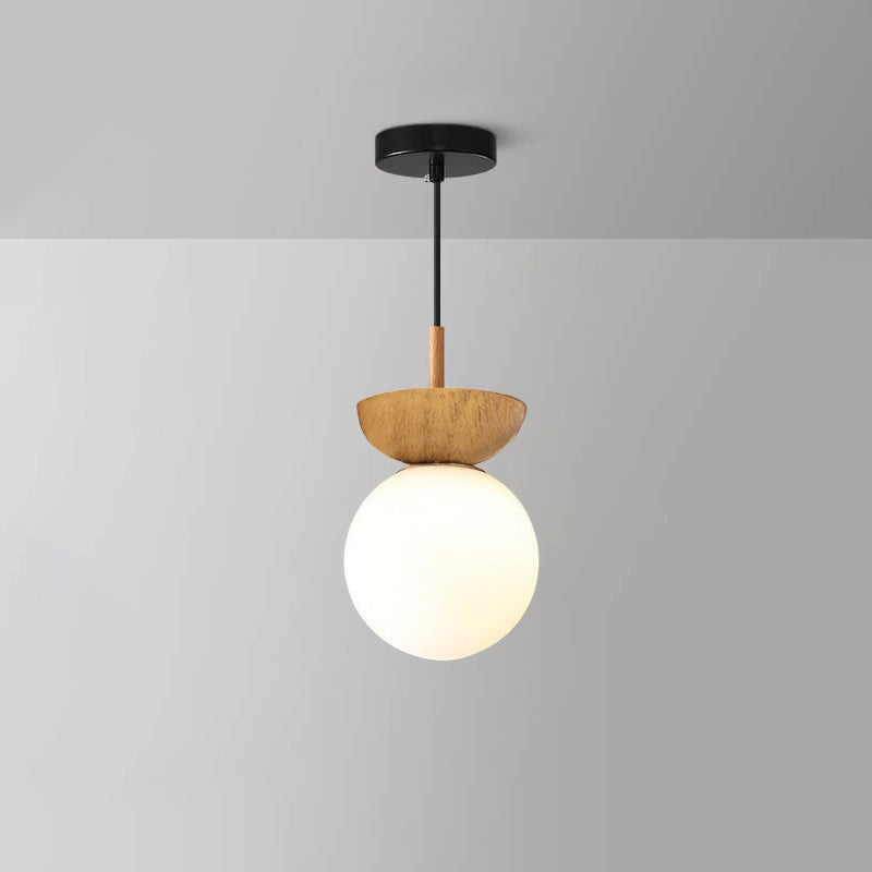 Nordic Wood Glass Globe 1-Light Ceiling Light