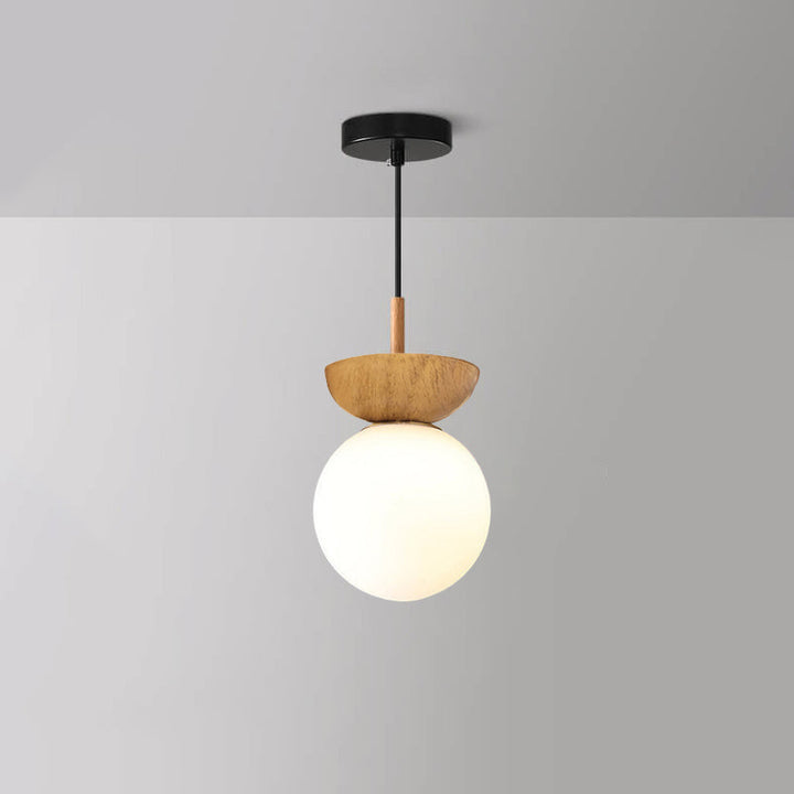 Nordic Wood Glass Globe 1-Light Ceiling Light